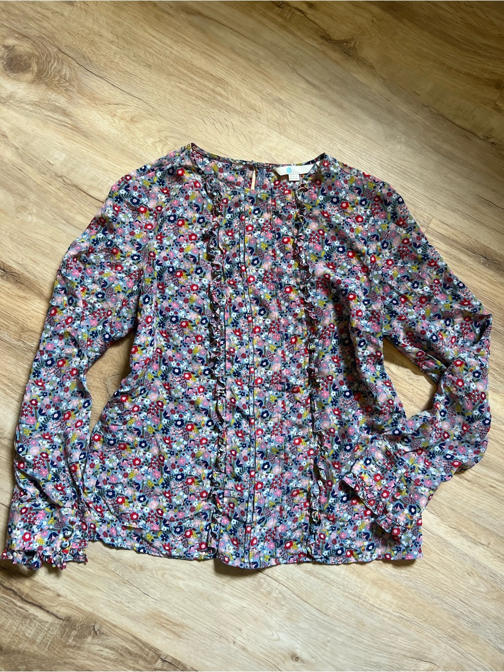 Boden Floral Ruffle Button-Front Blouse Size 6 100% Silk